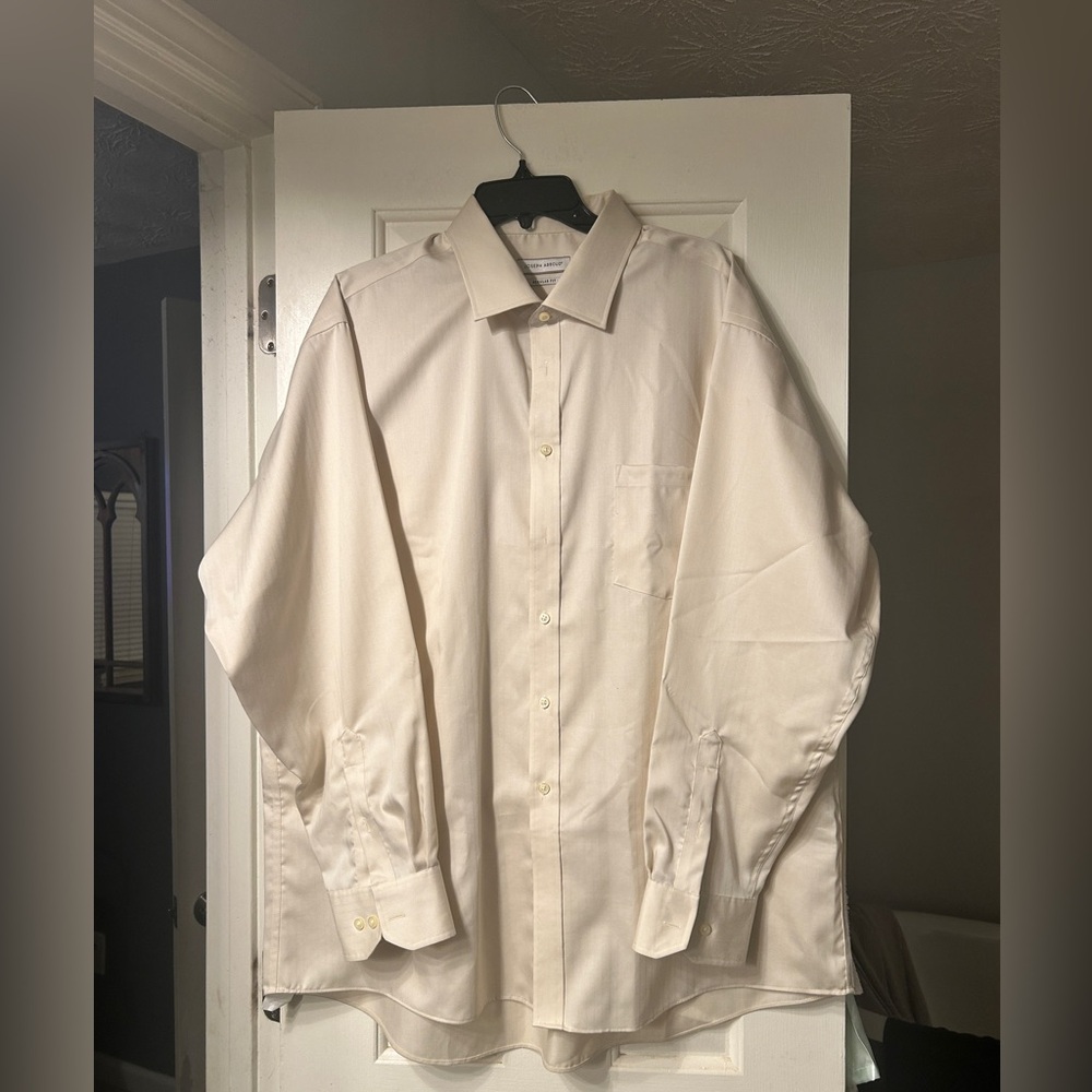 Joseph Abboud Dress Shirt Mens 18 34/35 Beige Tan Long Sleeve Regular Fit